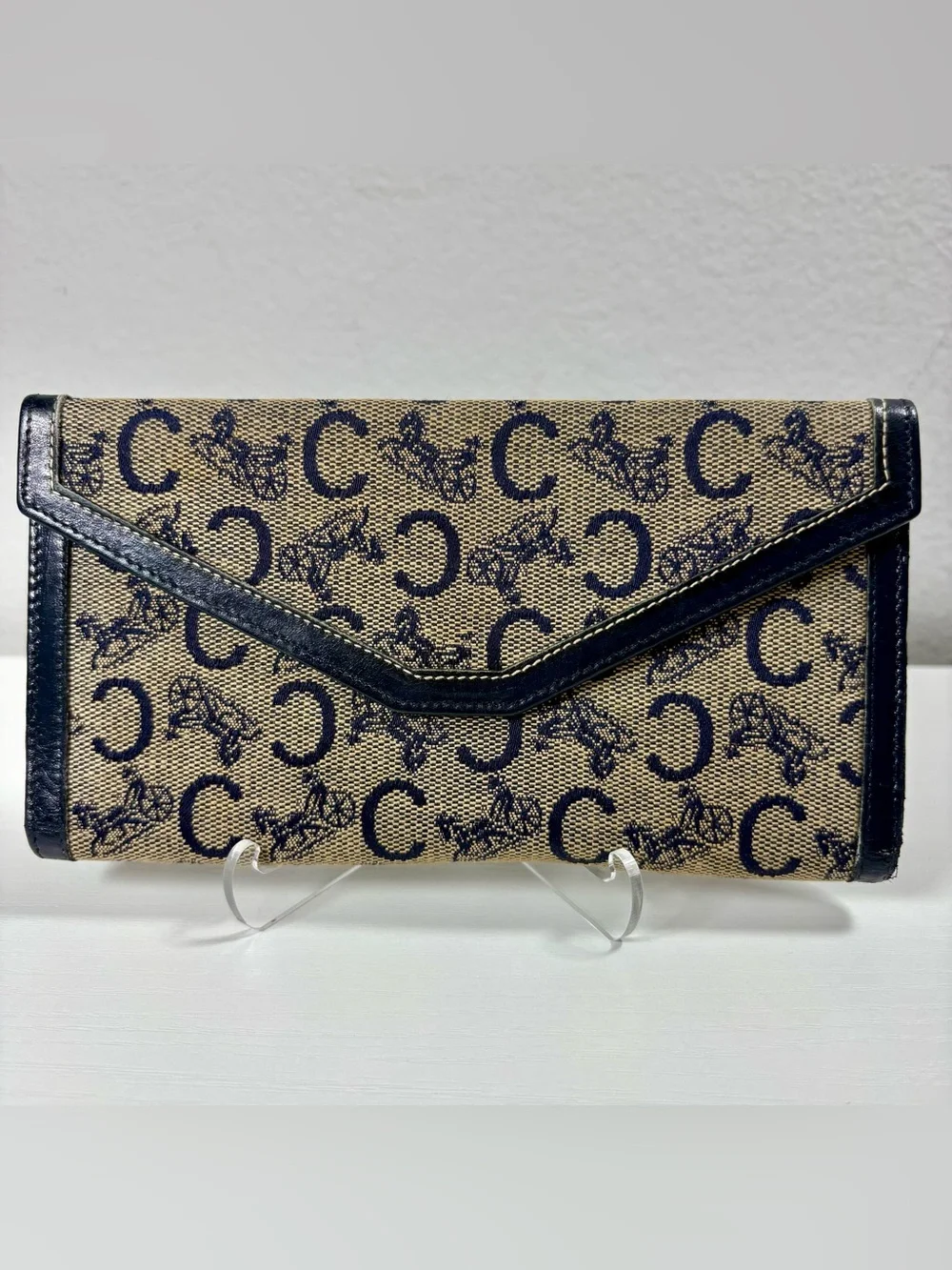 Celine Long Wallet, Navy & Beige Canvas and Leather